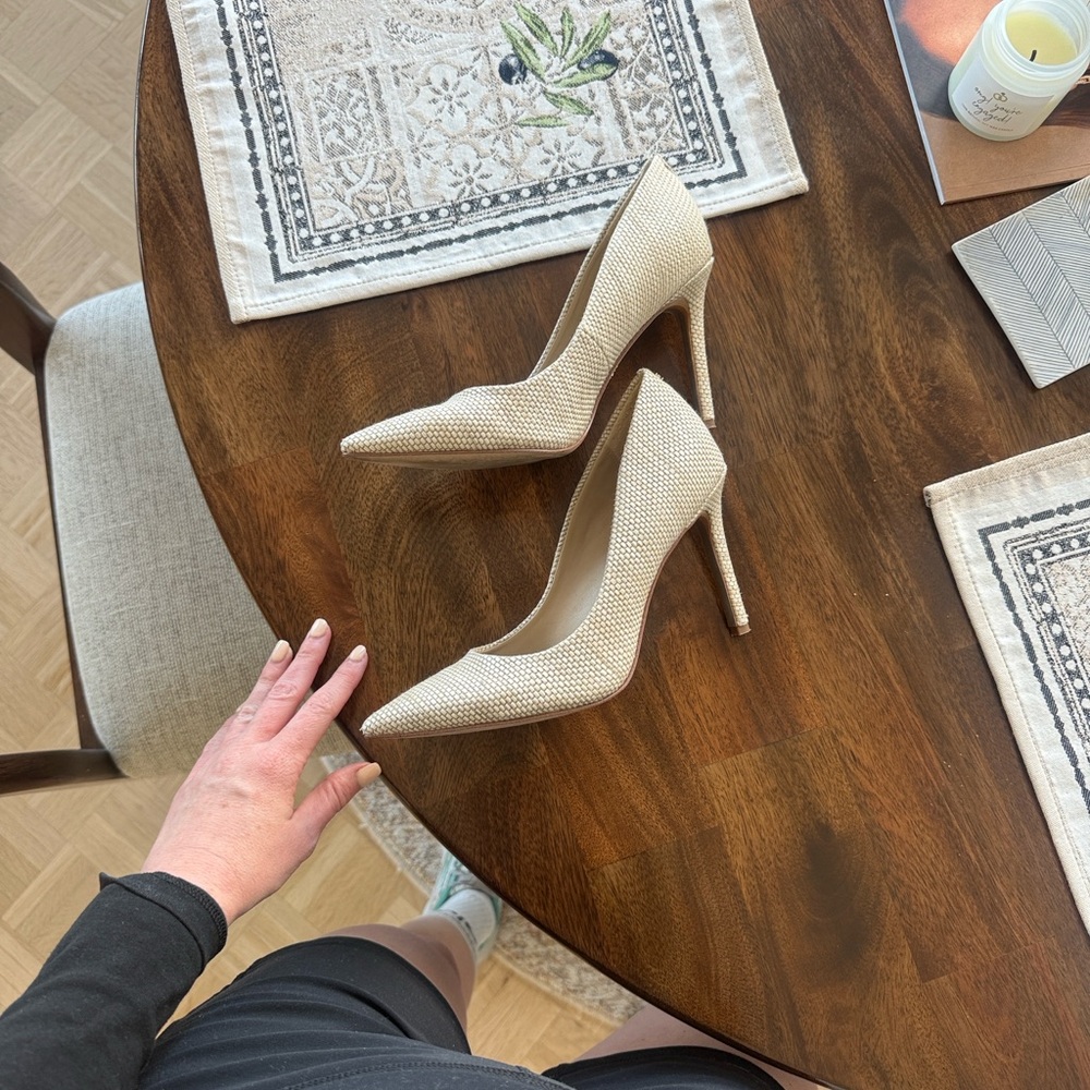 Sam Edelman Textured Beige Heels, Hazel, Natural Weave